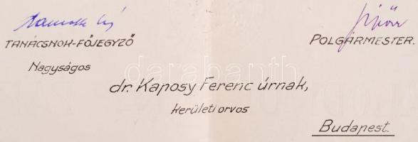 1926 Bp., Sipőcz Jenő (1878-1937) Budapest polgármesterének aláírása a törvényhatósági bizottság jeg...