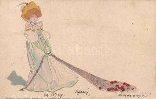 1899 Coeur Dame, Theo Stroefer's Kunstverlag, Postkarte der Modernen Nr. 5530, unsigned Raphael Kirchner art postcard (Rb)