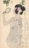 Maid of Athens, Unsigned Raphael Kirchner art postcard, M. Munk Vienne (wet damage)