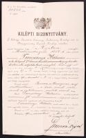 1900 Bp., Bizonyítvány Turcsányi Kálmán hadnagy részére hadseregből való kilépés alkalmából fejléces papíron szárapecséttel.