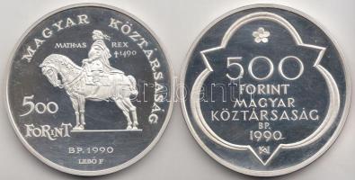 1990. 500Ft Ag + 500Ft Ag "Mátyás király" pár T:PP Dísztokban, tanúsítvánnyal