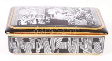 Szász Endre által tervezett Hollóházi jelzett porcelán doboz hibátlan állapotban / Faces designed by Endre Szasz Hollohaza chinaware  box in flawless condition 14x9x4 cm