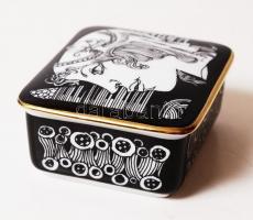 Szász Endre által tervezett Hollóházi jelzett porcelán ékszeres doboz /  Faces designed by Endre Sza...