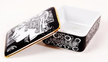 Szász Endre által tervezett Hollóházi jelzett porcelán ékszeres doboz /  Faces designed by Endre Sza...