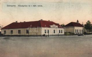 Sáregres, községháza, katolikus iskola (ázott / wet damage)