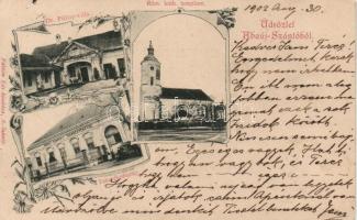Abaújszántó, takarékpénztár, Dr. Pilisy-villa, katolikus templom; Fábián Ede kiadása, floral (EM)