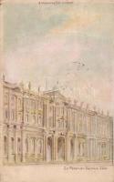 Saint Petersbourg Winter Palace; hold to light, Nicholas II of Russia and Alexandra Feodorovna, litho (small tear)