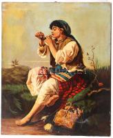 Jelzés nélkül: Pipázó cigány lány. Olaj, vászon, foltos, 60×49 cm