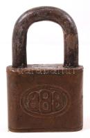 Német réz lakat 888 jelzéssel kulcs nélkül, 9x6 cm.