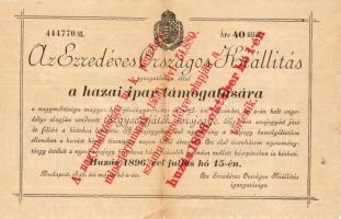 1896. Milleniumi Országos Kiállítás sorsjegye 40f értékben