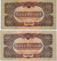 1944. 100P "V.H." (2x) mindkettőnél erősen eltolódott sorozatszámok lefelé, ill. fölfelé T:II-