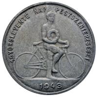 1943. "1. Gyorslevente Nap Pestszenterzsébet" kerékpáros szürkefém gomblyukjelvény (30mm) T:2 Hungary 1943. "First Levente Day in Pestszenterzsébet" bicycle race gray metal button-badge (30mm) C:XF