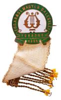 1892. "Fogarasi Magyar Dalegylet" zománcozott jelvény rojtos szalag díszítménnyel (26mm) T:2 Hungary 1892. "Singing Association of Fogaras" enamelled badge with fringed ribbon (26mm) C:XF