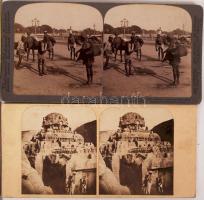cca 1880-1890 India, 5 db keményhátú, feliratozott sztereofotó /
India, 5 stereo-photos with subtitl...
