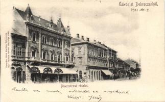 Debrecen, Piac utca, Hungária Kávéház, Csanak József kereskedése; Pongrácz Géza kiadása (EB)