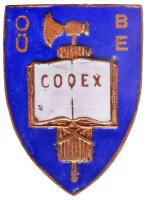 ~1930. "Országos Bírói és Ügyészi Egyesület (OBÜE) / CODEX" zománcozott gomblyuk jelvény, hátoldalon "BERÁN N. / BPEST / DÖBRENTEI. U. 2." (25x18mm) T:2 Hungary ~1930. "National Association of Judges and Prosecutors" enamelled button-badge with "Nándor Berán" makers mark (25x18mm) C:XF