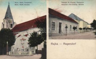 Rajka, Ragendorf; Katolikus templom, iskolák; kiadja Karinger (EK)