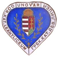 ~1940. "Ungvári Görög Katolikus Leánylíceum" zománcozott iskolajelvény (34x34mm) T:1- Hungary ~1940. "Greek Catholic Lyceum in Ungvar" enamelled school badge (34x34mm) C:AU