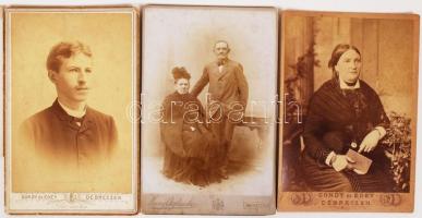 cca 1880-1910 Debreceni fotótörténeti leletek különféle műtermekből, 13 db kabinetfotó és vizitkárty...