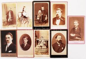 cca 1880-1910 Debreceni fotótörténeti leletek különféle műtermekből, 13 db kabinetfotó és vizitkárty...