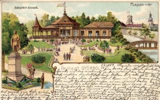 1899 Győr, Sétatéri kioszk, püspökvár, litho