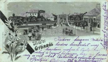 Győr, Karmelita tér, litho; kiadja Berecz Viktor (kis szakadás / small tear)