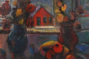 Molnár Róza (1900-1977): Virágcsendélet. Olaj, farost, jelzett, keretben, 60×80 cm