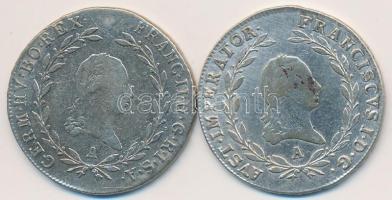 Ausztria 1804A 20Kr Ag +  1809A 20Kr Ag "I. Ferenc" T:2,2- Austria 1804A 20 Kreuzer Ag + 1809A 20 Kreuzer Ag  "Franz I" C:XF,VF