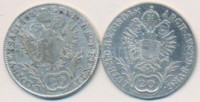 Ausztria 1804A 20Kr Ag +  1806A 20Kr Ag "I. Ferenc" T:2-
Austria 1804A 20 Kreuzer Ag + 180...