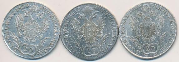 Ausztria 1806A 20Kr Ag + 1809A 20Kr Ag + 1810A 20Kr Ag "I. Ferenc" T:2,2-
Austria 1806A 20...