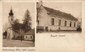 Erdőcsokonya, jegyzői hivatal, katolikus templom (lyuk / pinhole)