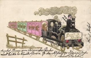 New Year, train with pigs, Emb. (fl)