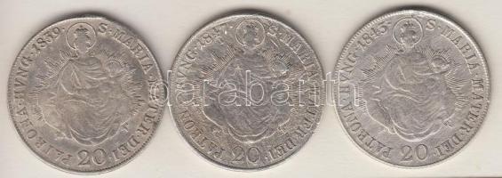 1839B 20Kr Ag + 1843B 20Kr Ag + 1847B 20 Kr Ag "V. Ferdinánd" T:2-,3