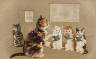 Cats, school, litho (small tear)
