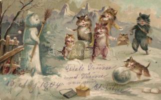 Cats, winter, litho, artist signed (fl)