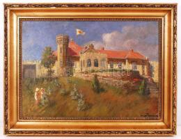 Lengyel Reinfuss Ede (1873-1942): Angol kastély. Olaj, farost, jelzett, keretben, 49×66 cm