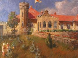 Lengyel Reinfuss Ede (1873-1942): Angol kastély. Olaj, farost, jelzett, keretben, 49×66 cm