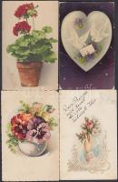 5 db régi virág motívumú képeslap, közte több litho és egy díszített képeslap / 5 old motive cards, including some litho and decorated postcard