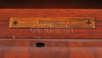 Restaurált biedermeier stílusú asztali doboz, nemes fa, kulcs nélkül, 32×20 cm, m:11 cm