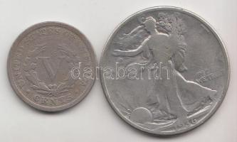 Amerikai Egyesült Államok 1898. 5c + 1936. 1/2$ Ag T:3,3- USA 1898. 5 cents + 1936. 1/2 Dollar Ag C:F,VG