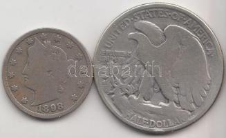 Amerikai Egyesült Államok 1898. 5c + 1936. 1/2$ Ag T:3,3-
USA 1898. 5 cents + 1936. 1/2 Dollar Ag C:...
