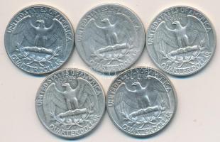 Amerikai Egyesült Államok 1944. 1/4$ Ag + 1962. 1/4$ Ag (2x) + 1963. 1/4$ Ag + 1964. 1/4$ Ag T:2,2-,...