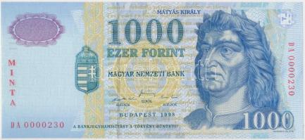 1998. 1000Ft "MINTA" felülnyomással és "DA 0000230" sorszámmal T:I Hungary 1998. 1000 Forint with "MINTA" (specimen) overprint and "DA 0000230" serial number C:UNC Adamo F55M2