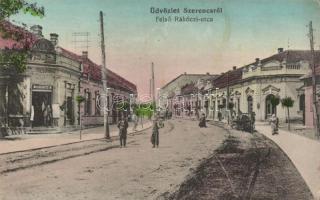 Szerencs, Felső Rákóczi utca, Moskovitz M. kereskedése, gyógyszertár; Schönfeld Zoltán kiadása