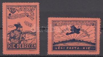 1935 Debreceni KIE Bélyegkiállítás 2 db levélzáró