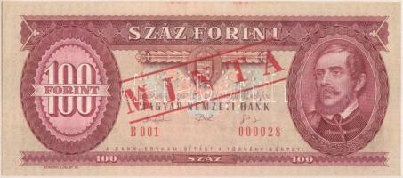 1993. 100Ft piros "MINTA" felülnyomással és perforációval illetve "B 001 - 000028" sorszámmal T:I Hungary 1993. 100 Forint with "MINTA" (specimen) overprint / perforation and "B 001 - 000028" serial number C:UNC Adamo F38Ma