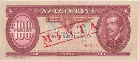 1992. 100Ft piros "MINTA" felülnyomással és perforációval illetve "B 000 - 000050" sorszámmal T:I gyári papírránccal Hungary 1992. 100 Forint with "MINTA" (specimen) overprint / perforation and "B 000 - 000050" serial number C:UNC Adamo F37Ma