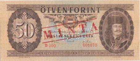 1969. 50Ft piros "MINTA" felülnyomással és perforációval illetve "B 000 - 001070" sorszámmal T:I Hungary 1969. 50 Forint with "MINTA" (specimen) overprint / perforation and "B 000 - 001070" serial number C:UNC Adamo F20Ma