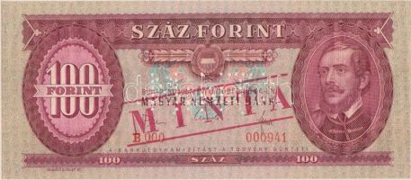 1968. 100Ft piros "MINTA" felülnyomással és perforációval illetve "B 000 - 000941" sorszámmal T:I Hungary 1968. 100 Forint with "MINTA" (specimen) overprint / perforation and "B 000 - 000941" serial number C:UNC Adamo F32Ma