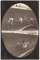 1925 Budapest, Népligeti pálya, 20 km-es kerékpáros verseny és tandem kerékpáros versenyfotó, 2 db, 9x14 cm.